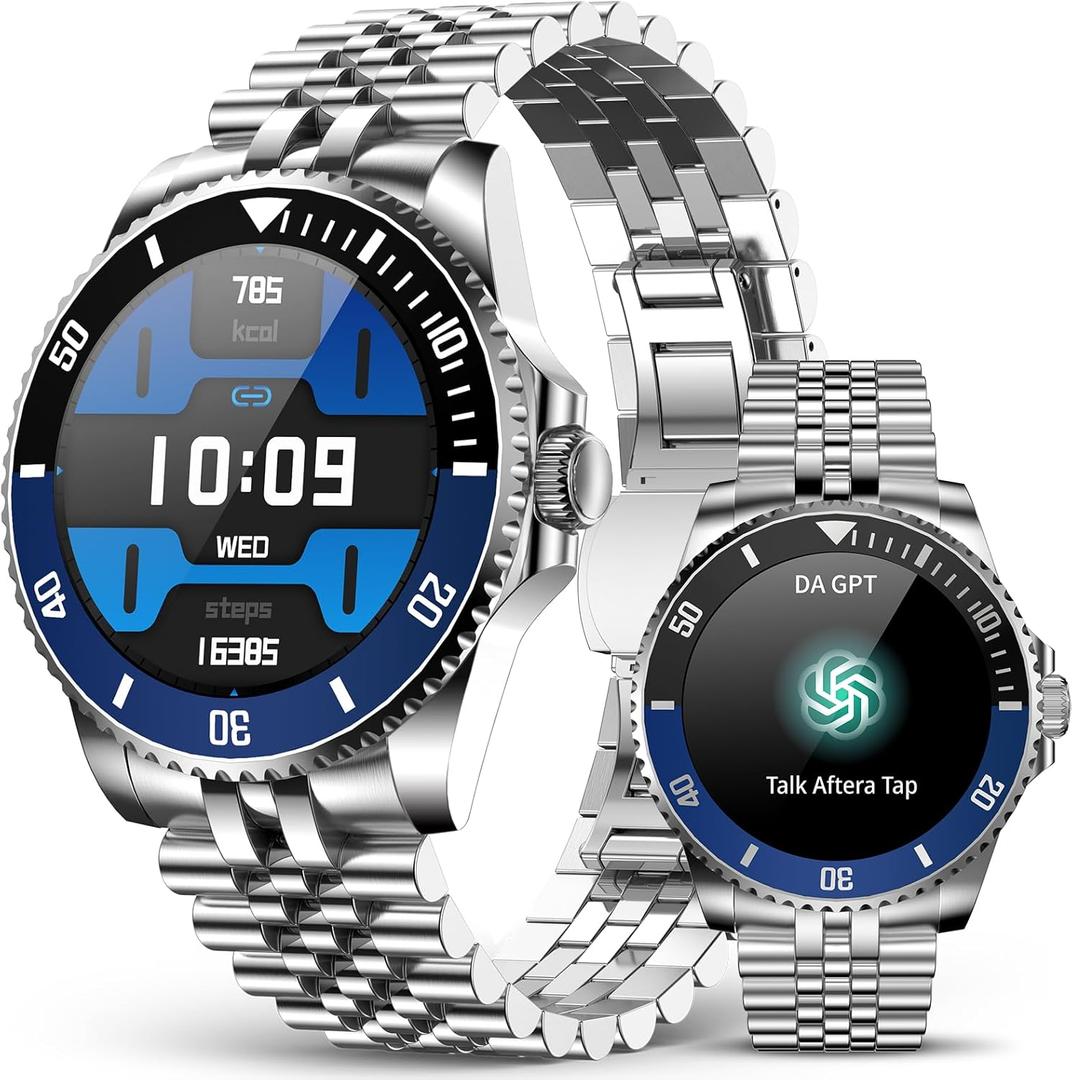 2025 DA GPT Smart Watch for Men, Heart Rate, Blood Pressure, Blood Oxygen, Sleep Monitor, 107 Sports Modes, 1.19-inch AMOLED Display, Waterproof Round Watch, Compatible Android and iOS Silver Blue 2025 DA GPT Smart Watch for Men, Heart Rate, Blood Pressure, Blood Oxygen, Sleep Monitor, 107 Sports Modes, 1.19-inch AMOLED Display, Waterproof Round Watch, Compatible Android and iOS Silver Blue