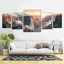 Ginfonr Canvas Wall Art Decor, 5 Panels Mountain Modern Wall Art for Bathroom, Large Abstract Scenery Wall Paintings for Living Room Couch, Framed Canvas Painting Above the Bed 03