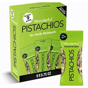 Wonderful Pistachios No Shells, Roasted & Salted Nuts, 0.75 Ounce Bag (Pack of 9), Protein Snacks, Gluten Free, On-the-Go, Individually Wrapped Snacks 2 Pack. Used By 10/17/2025
