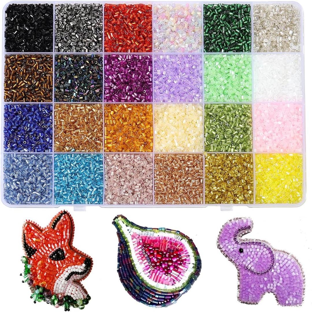 Aqawodu 28800Pcs Tube Beads Kit 3mm Glass Bugle Seed Beads for Crafts Jewelry Making Embroidery & Home Decoration