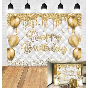 7x5ft White Gold Birthday Backdrop Glitter Sequins Balloon Diamond Fluid Background Women Girls Men Luxury Party Banner Photo Booth Props