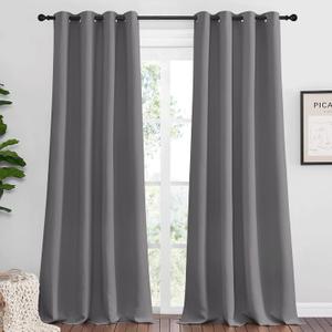 NICETOWN Bedroom Blackout Curtains Panels, Pair of 1, 55 inches by 102 Inch, Grey, Triple Weave Energy Saving Thermal Insulated Solid Grommet Blackout Draperies for Patio