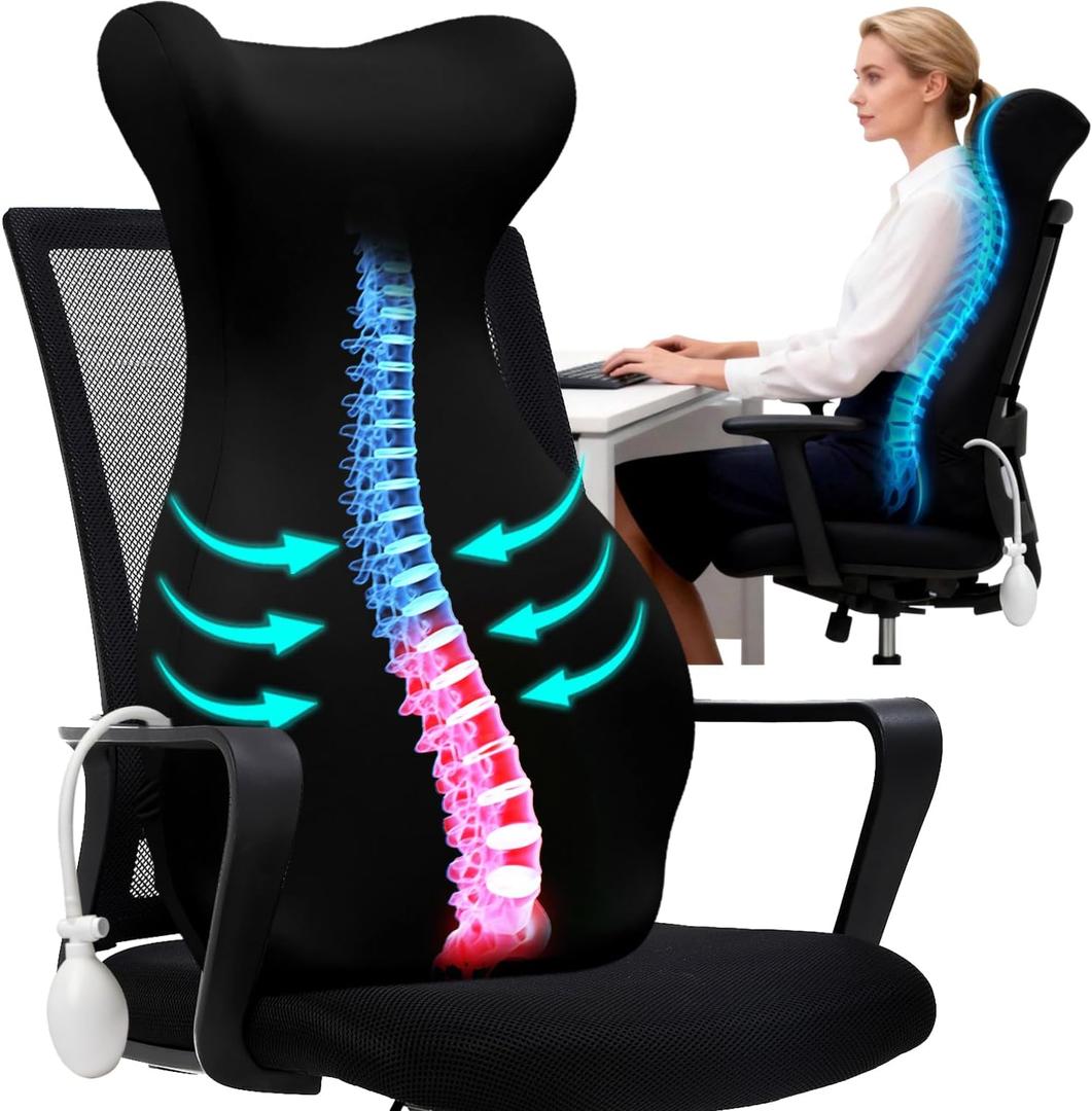 27.7'' Adjustable High Lumbar Support Pillow for Office Chair, Full Back Support Pillow for Upper Lower Back Pain Relief, Memory Foam Lumbar Cushion for Desk, Gaming Chair, Couch, Improves Posture, Large