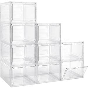 Storage Bins with Lids, 9 Pack Plastic Storage Containers with Magnetic Door, 19 Qt Stackable Clear Storage Box for Home, Office Organizing