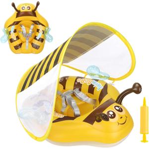 Free Swimming Baby Inflatable Baby Swim Float with Sun Canopy Size Improved Infant Pool Floaties Swimming Pool Toys for The Age of 3-36 Months