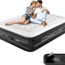 Air Mattress with Built-in Pump, 18" Raised Inflatable Mattress, Comfort Blow up Mattress with Waterproof Flocked Top, Portable Airbed for Guest Camping Home & Travel Use, Honeycomb (Gray, Queen)