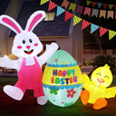 Elegear 5FT Easter Inflatables Bunny & Chick Outdoor Decoration, Lighted Easter Blow Up Yard Décor with Colorful Egg for Lawn, Garden, Holiday Party & Spring Display