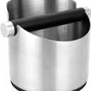 Stainless Steel Espresso Knock Box - Coffee Knock Box - Espresso Machine Accessories with Detachable Shockproof Rubber Knock Bar and Non-slip Base, Silver