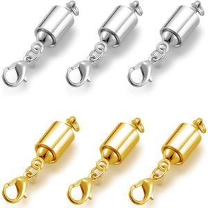 Magnetic Necklace Clasps, Magnetic Jewelry Clasps, 14K Gold and Silver, Necklace Bracelet Extender with Lobster Clasp (DAN 3gold 3silver)