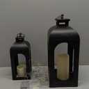 DECORKEY LED Lantern Decorative Outdoor&Indoor, Set of 2 (17&13) Black Metal Lanterns Decor, Vintage Hanging Candle Holder for Home Porch Wedding Halloween Christmas Decorations Battery Powered