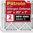 Filtrete 20x20x1 AC Furnace Air Filter, MERV 11, MPR 1000, Micro Allergen Defense, 3-Month Pleated 1-Inch Electrostatic Air Cleaning Filter, 1Pack (Actual Size 19.69 x 19.69 x 0.81 in)