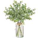 Zheart Fake Eucalyptus Stems in Glass Vase with Faux Water,14" Artificial Plants Eucalyptus Leaves for Shelf Desk Bathroom Farmhouse Room Coffee Table Home Decor (Sage Green)