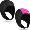 Jecery 2 Pcs Neoprene Diving Hood Thermal Wetsuit Hood Cap Swim Caps with Chin Straps Snorkeling Neoprene Surf Beanie 2.5 mm Diving Headgear for Men Women Sailing Water Sports (Black, Black Rose)