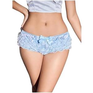 SHENHE Women's Layered Lace Satin Underwear Ruffle Bow Panty Mid Rise Kawaii Lolita Brief XL