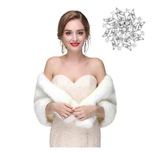 Olbye Women's Shawls Wraps Wedding Fur Stole Shrug Cape For Women Warm Scarf (White)