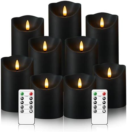 Nimiko Flameless Candles with Remote, Battery Operated Flickering Flameless Candles, LED Candles with Timer 2/4/6/8H, with Realistic LED Candles Set of 9 (D3 x H 3" 4" 5" 6" 7") (Black)
