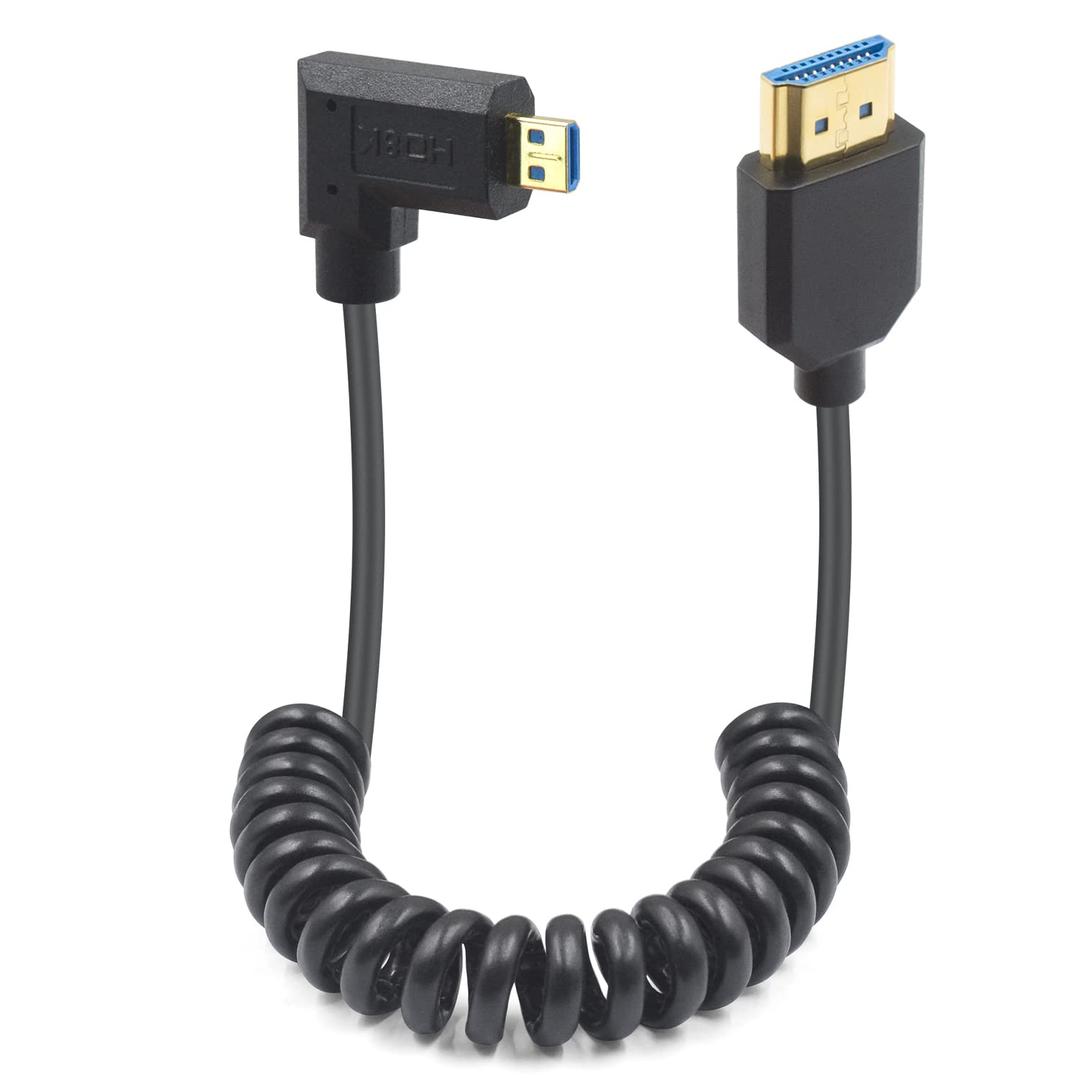 Duttek 8K Micro HDMI to HDMI Coiled Cable 8K@60Hz, 48Gbps, Right Angle HDMI to Micro HDMI 2.1 Cable for Camera, GoPro Hero, Raspberry Pi 5 4 1FT-3FT