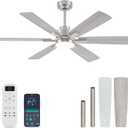 OURSTAR Ceiling Fans with Lights and Remote Control, Brushed Nickel Ceiling Fan with Light 3-Color Dimmable, Memory for Lighting and Fan Reversible, 6-Speed, Timer, Indoor/Outdoor Use, 52 Inch