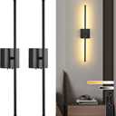 Yurnero Battery Operated Wall Sconces with Remote Control,Wall Sconces Set of Two, 3000K-6000K LED Wireless Wall Light for Bedroom, Picture Lights for Wall, Hallway, Background Wall (28.5in, Black)