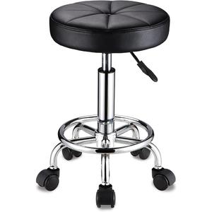 Round Rolling Stool with Wheels Height Adjustable Swivel Stool Chair for Spa Salon Massage Black