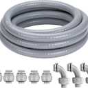 1 Inch 25 FT Liquid-Tight Conduit and Connector Kit Non Metallic Flexible Conduit Electrical Kit - 5 Straight and 3 Angle Fittings Included for Electrical Wiring