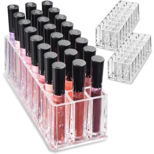 byAlegory Acrylic Lip Gloss Organizer & Beauty Makeup Holder | 24 Space Organization Container Storage For Tall Lip Gloss / Lipstick Products - Clear