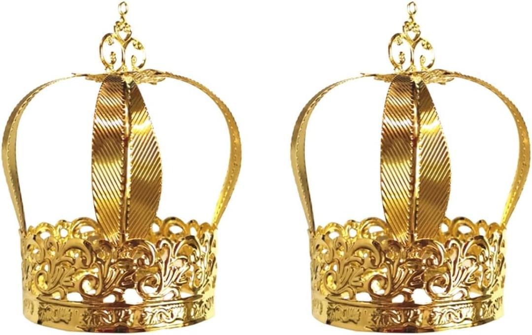 Mini Crown Cake Topper 2Pcs Gold Birthday Cake Decorations Lightweight Kids Party Accessories for Boys and Girls Portable 3.94X5.12X2.56 Inches