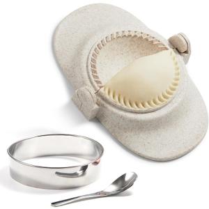 Empanada Maker Press, 5 Inch Extra Large Dumpling Maker Set with Dough Cutter, Dumpling Mold Set for Pierogi, Pastelitos, Calzone, Turnovers, Chinese Dumpling 5" (White)