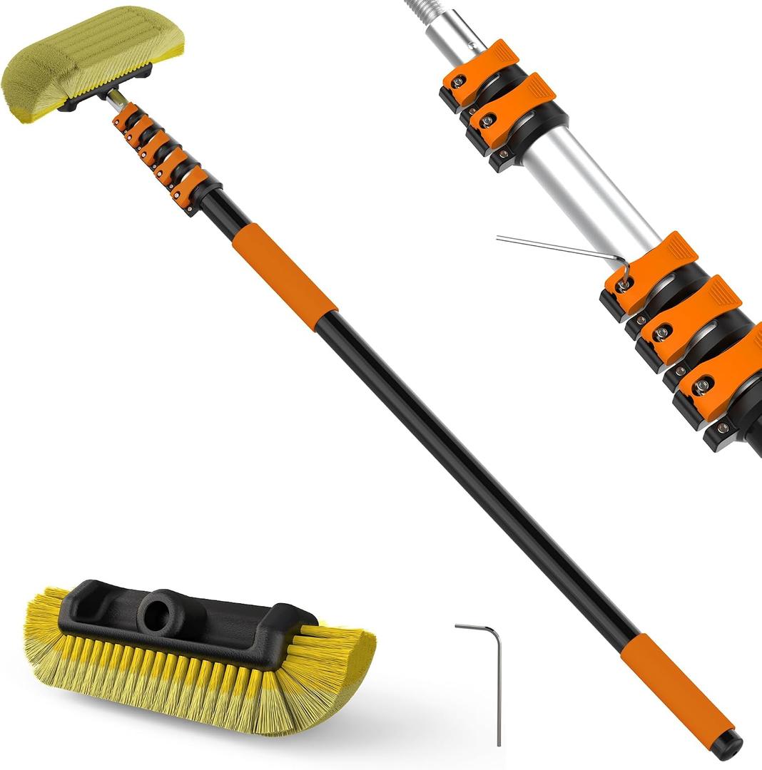14FT Car Wash Brush with Long Handle, 12-Inch Soft Bristle Car Cleaning Brush for Cleaning RV, Truck, Boat, Solar Panels, Orange