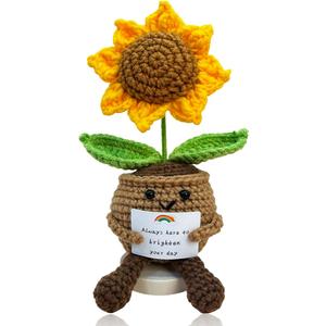 Sunflower Doll Crochet with Card - Positive Appreciation Present for Teachers, Graduation, Mom, Inspirational Gift for Students, Kids,Women,Men, Coworker, Friend,Sister,Christmas, Birthday