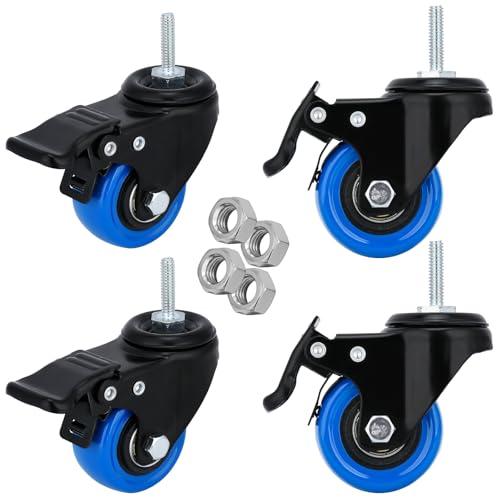 2 inch Stem Caster Wheels with Safety Dual Locking Heavy Duty Threaded Stem Casters No Noise Swivel Castors with Brakes with American Size UNC 1/4"-20 x 1 8pcs