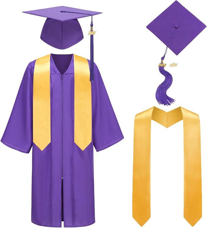 Matte Graduation Cap and Gown 2026 Set with Tassel Adult Unisex High School College Bachelor Robe Costume