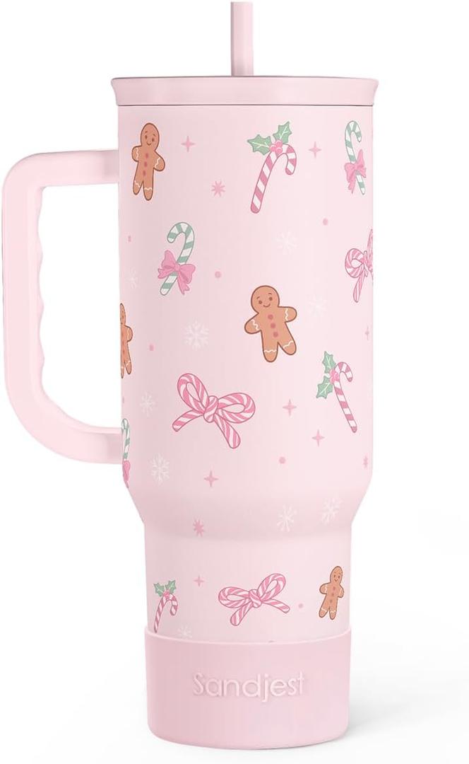 Christmas Theme 40oz Slider Tumbler with Handle and Straw - Insulated Stainless Steel Travel Coffee Mug for Women Girls, Gift for Birthday Xmas