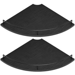 Corner Floating Shelves, Rustic Brown Wood, Set of 2, Wall Mount Storage with Guardrail for Bathroom Kitchen Living Room (Black)
