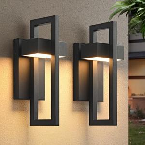 Outdoor Wall Lights Modern LED Exterior Lighting Fixtures, 3000K 20W Outdoor Wall Sconce for Porch, Matte Black Outside Wall Mount Lights for Front Door House Garage Indoor 2 Packs