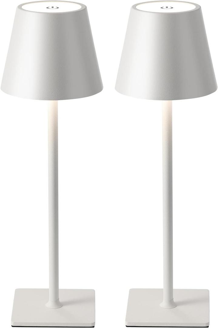 KDG 2 Pack Cordless Table Lamp, Portable LED Desk Lamp, 5000mAh Battery Operated, 3 Color Stepless Dimming Up, for Restaurant/Bedroom/Bars/Outdoor Party/Camping/Coffee Shop Night Light(White) (White-2)