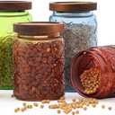 Outus 5 Pcs 23.7 oz, 33.8 oz Vintage Glass Jar with Lids Colored Glass Canisters Jars with Airtight Wooden Lids for Kitchen Counter Flour Sugar Cookie Coffee Tea Storage Containers