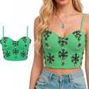 Women's Sexy Rhinestone Bead Bustier Crop Top Club Party Glitter Corset Top Bra (Medium, Green)