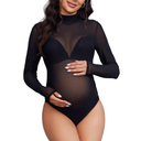 Bhome Mock Neck Maternity Bodysuit for Photoshoot Sheer Mesh Maternity Photography Outfits XL