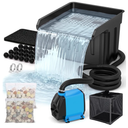 Pond Waterfall Spillway Kit, Pond Waterfall Filter with 980GPH Quiet Pond Pump & Filter Cage, 13 Ft Corrugated Tubing, Filter Media for Outdoor Ponds up to 3,000 Gallons