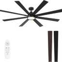72 Inch Large Ceiling Fans with Lights and Remote - Wood/Matte Black Ceiling Fan, Quiet DC Motor, 3 CCT, Modern Dimmable LED Lighting & Large Ceiling Fans for Living Room Patio, Indoor/Outdoor