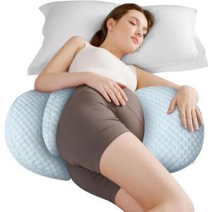 Pregnancy Pillow for Sleeping, Maternity Pillow for Pregnant Women, Cooling Pregnancy Pillow, Pregnancy Wedge Support for Back, Belly, Portable and Adjustable Body Pillow for Side Sleeper, Blue