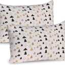 Lunarable Christmas Pillow Sham Set of 2, Minimalistic Delicate Modern Abstract Xmas Theme with Blush Background, Quality Microfiber Bedding Item for All Seasons, 30" x 20", Eggshell Beige Black