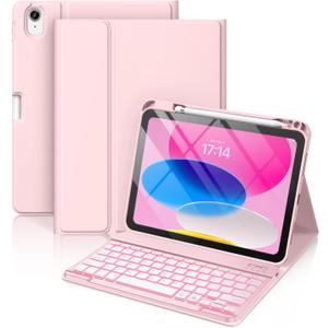 Hamile for iPad 11th 10th Generation Case with Keyboard - 7 Colors Backlit Wireless Detachable Folio Keyboard Cover with Pencil Holder for iPad 11-inch A16 2025 10th Gen 10.9 Inch 2022 (Light Pink)