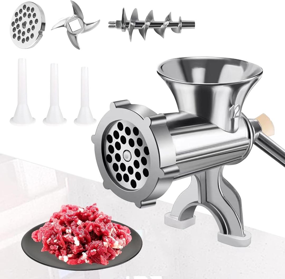 Meat Grinder, Aluminum Alloy Stainless Steel Meat Grinder Manual Small Sausage Stuffer, Meat Mincer for Home