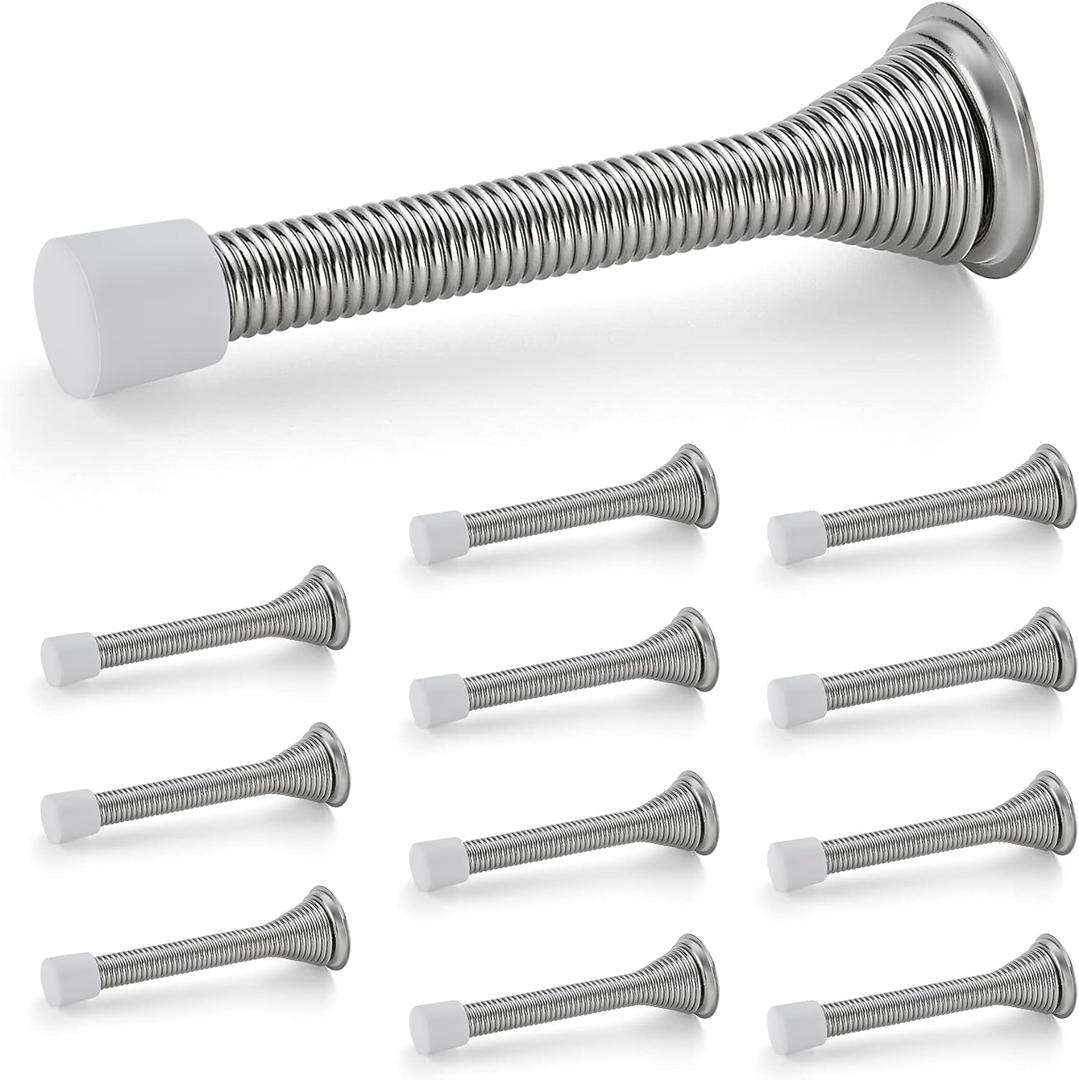 Ravinte Door Stoppers, 12 Pack Spring Door Stops with Rubber Bumper, Satin Nickel Door Stoppers for Bottom of Door (Satin Nickel)