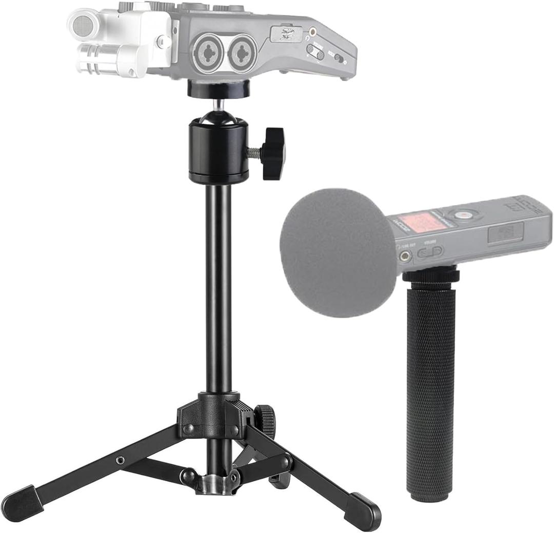 Portable Recorder Tripod Stand and Handle Grip kit Compatible with Zoom H1essential,H4n pro,H6,H1n,Q2n,H4essential,H6essential,H2n,H5 Handy Recorder and Tascam DR-40x, DR-05x, DR-07x Audio Recorder