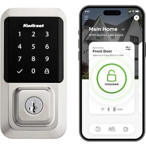 Kwikset Halo Wi-Fi Smart Lock, Keyless Entry Door Deadbolt, Geofence Auto-Unlock, Grade AAA Certified, No Hub Easy Install, Satin Nickel, Touchscreen