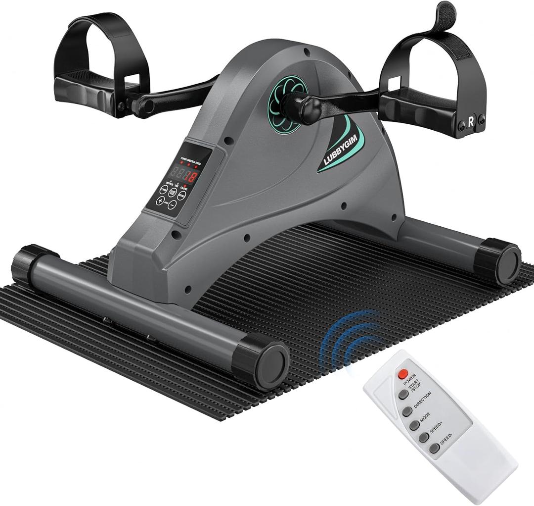 LUBBYGIM Mini Exercise Bike, Under Desk Bike Pedal Exerciser for Seniors & Physical Therapy, Electric Motorized Foot Pedal Machine for Arm and Leg Fitness, 6 Speed Levels