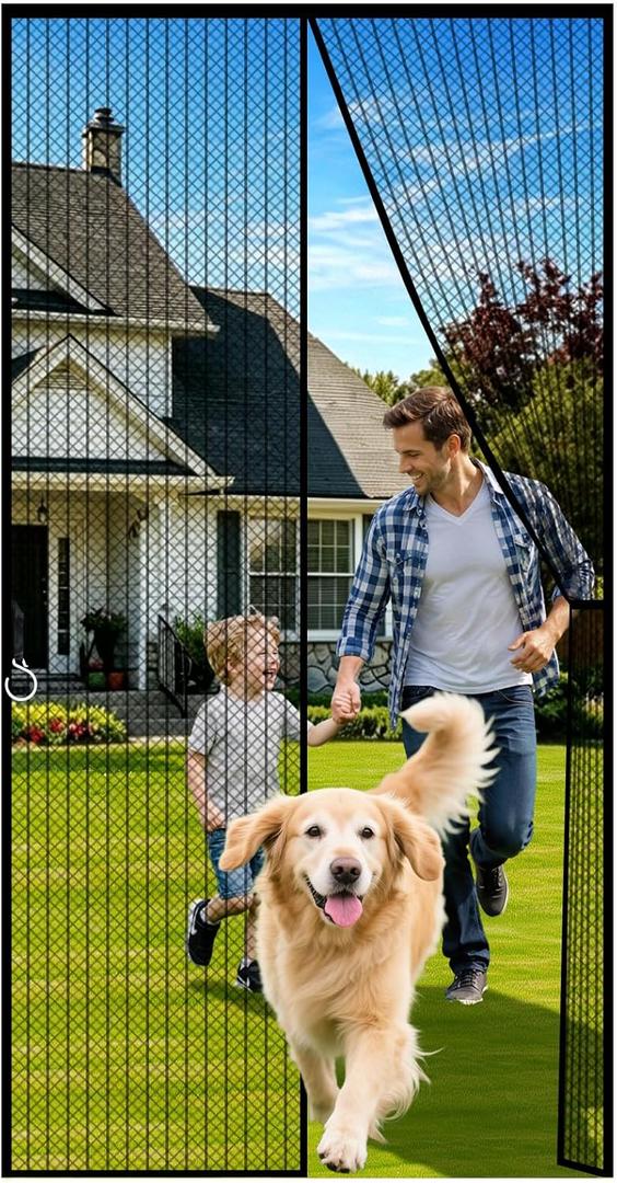 Black Magnetic Screen Door Fits Door Size 40x80in, Door Screen Mesh Magnetic Closure Screen Door For Sliding Patio Screen Size 42x82in